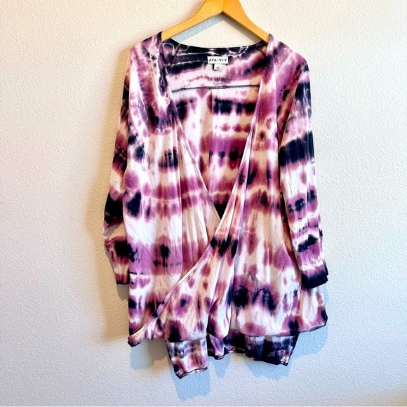 Ava & Viv Tops - Ava Viv Top Womens Plus Size Draped Long Sleeve V-neck Faux Wrap Pullover 1X